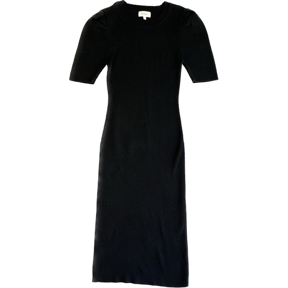 Bohme Rib Knit Bodycon Stretch Dress Black Short Sleeve Size Medium